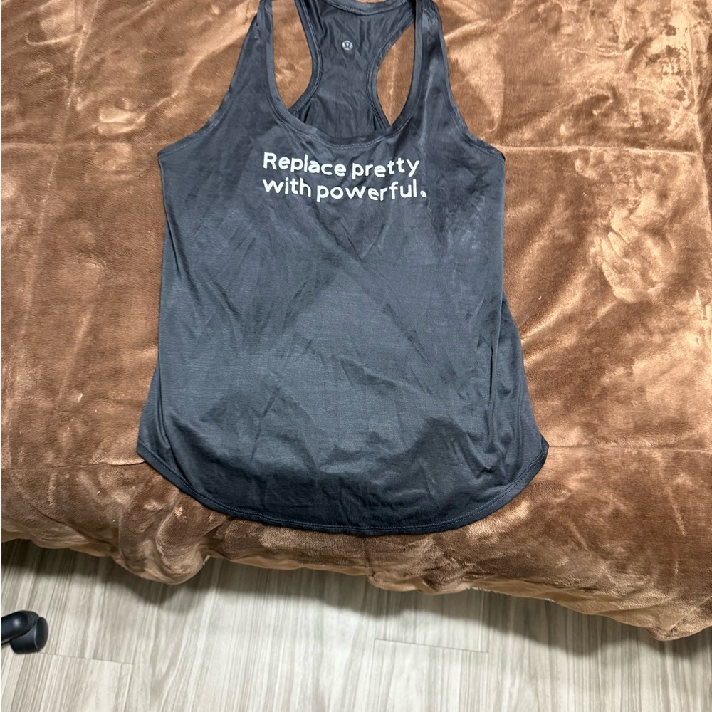 lululemon athletica Black Tank Top with White Slogan